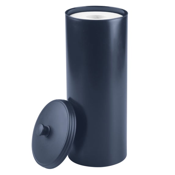 mDesign Plastic Toilet Paper 3-Roll Storage Organizer with Cover - Navy Blue