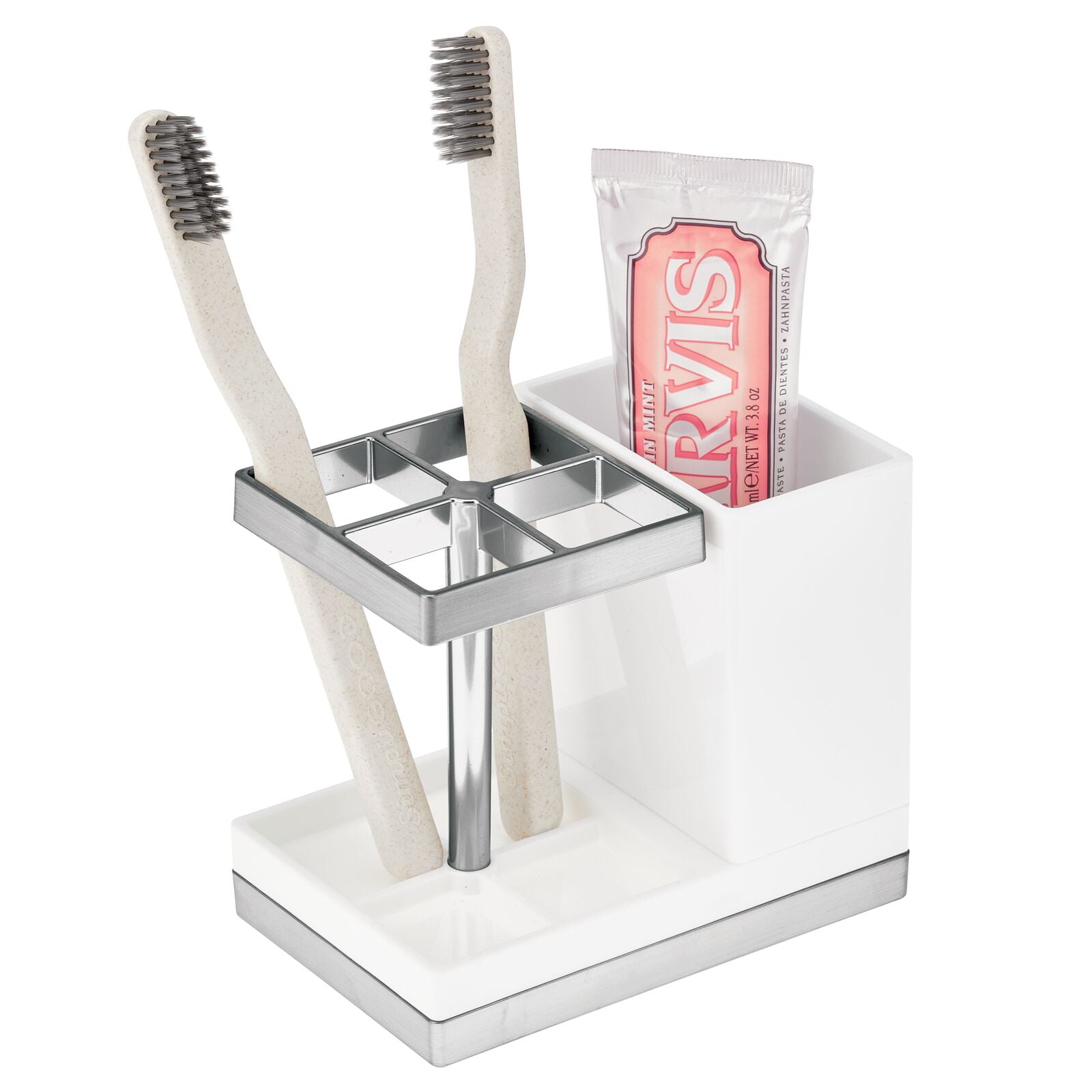 mDesign Toothpaste/Toothbrush Holder Stand Center, Rinse Cup/Cover