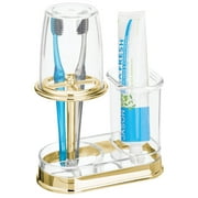 mDesign Plastic Toothpaste/Brush Holder Center with Cup/Cover, Clear/Soft Brass