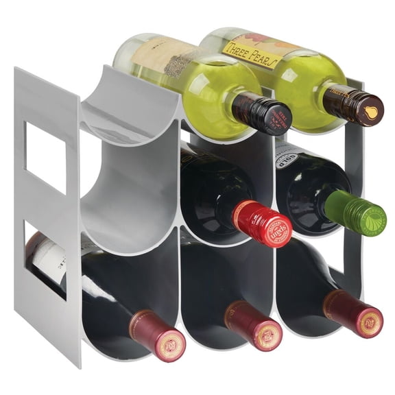 mDesign Plastic Water Bottle/Wine Rack Organizer, 3 Tiers, 9 Bottles - Gray