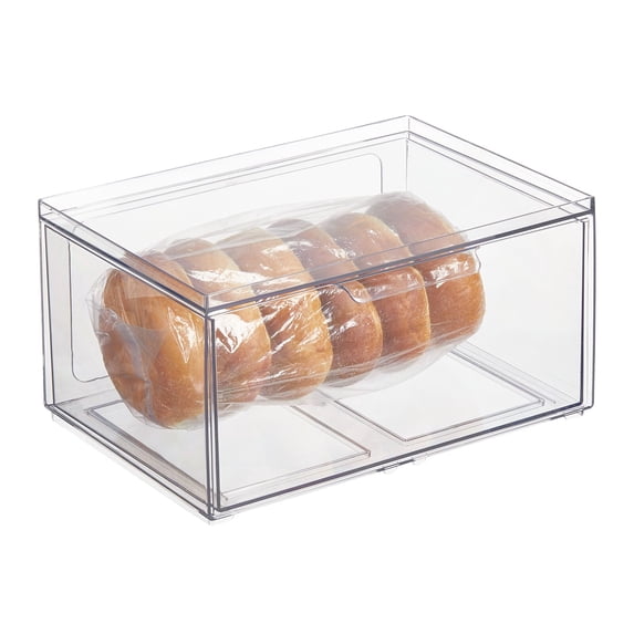 mDesign Plastic Wide Stackable Kitchen Storage Organizer with Pull Drawer, Clear