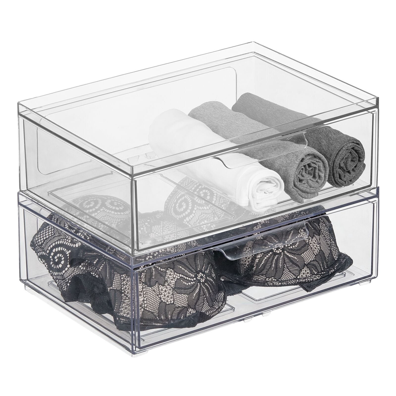 mDesign Plastic Wide Stacking Closet Storage Organizer, Drawer, 2 Pack ...
