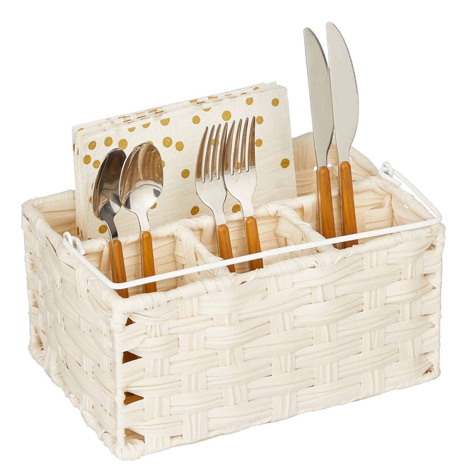 mDesign Plastic Woven Divided Cutlery Storage Organizer Caddy Tote