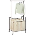 thumbnail image 1 of mDesign Portable Laundry Sorter with Wheels and Steel Hanging Bar - Bronze/Beige, 1 of 8