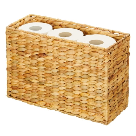 mDesign Rice Woven Hyacinth Bathroom Toilet Tank Storage Basket, Natural/Tan