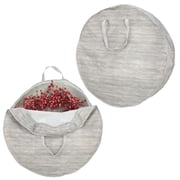 mDesign Round 30" Wreath Storage Container, Handles - 2 Pack, Striped Taupe/Tan