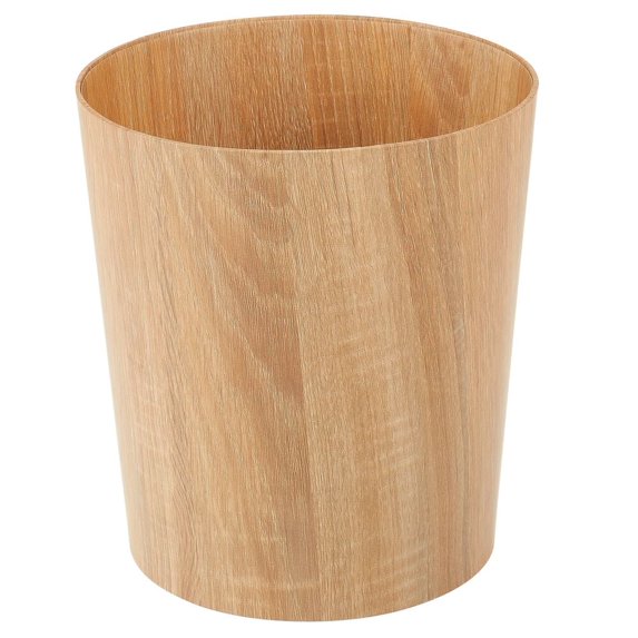 mDesign Round Bamboo Trash Can Wastebasket, Small Garbage Container Bin, Natural