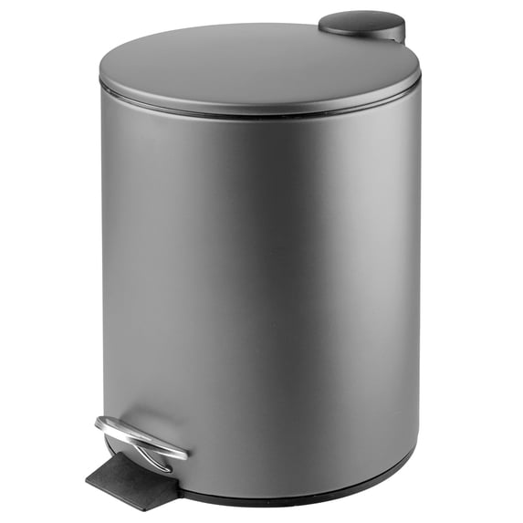 mDesign Round Metal 1.3 Gallon Step Trash Can - Lid, Removable Liner - Dark Gray