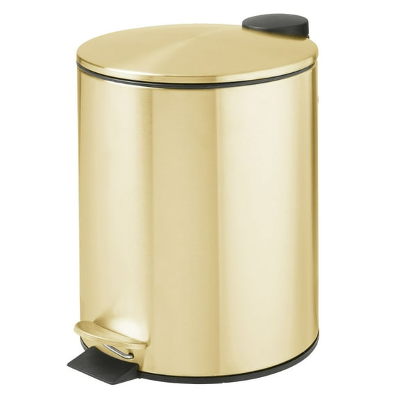 mDesign Round Metal 1.3 Gallon Step Trash Can - Lid, Removable Liner, Soft Brass