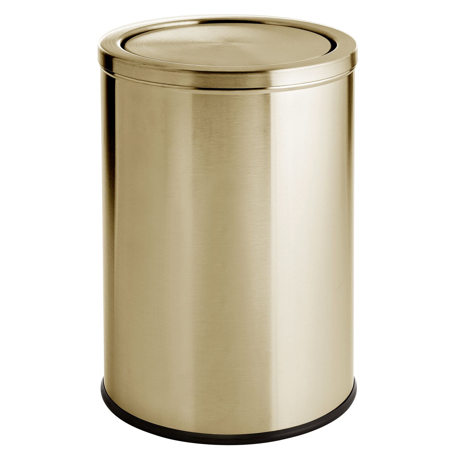 mDesign Round Metal 4.8 Gallon Covered Bathroom Swing Lid Trash Can, Soft Brass