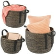 thumbnail image 1 of mDesign Round Seagrass Woven Storage Basket with Handles - Set of 3 - Black Wash, 1 of 8