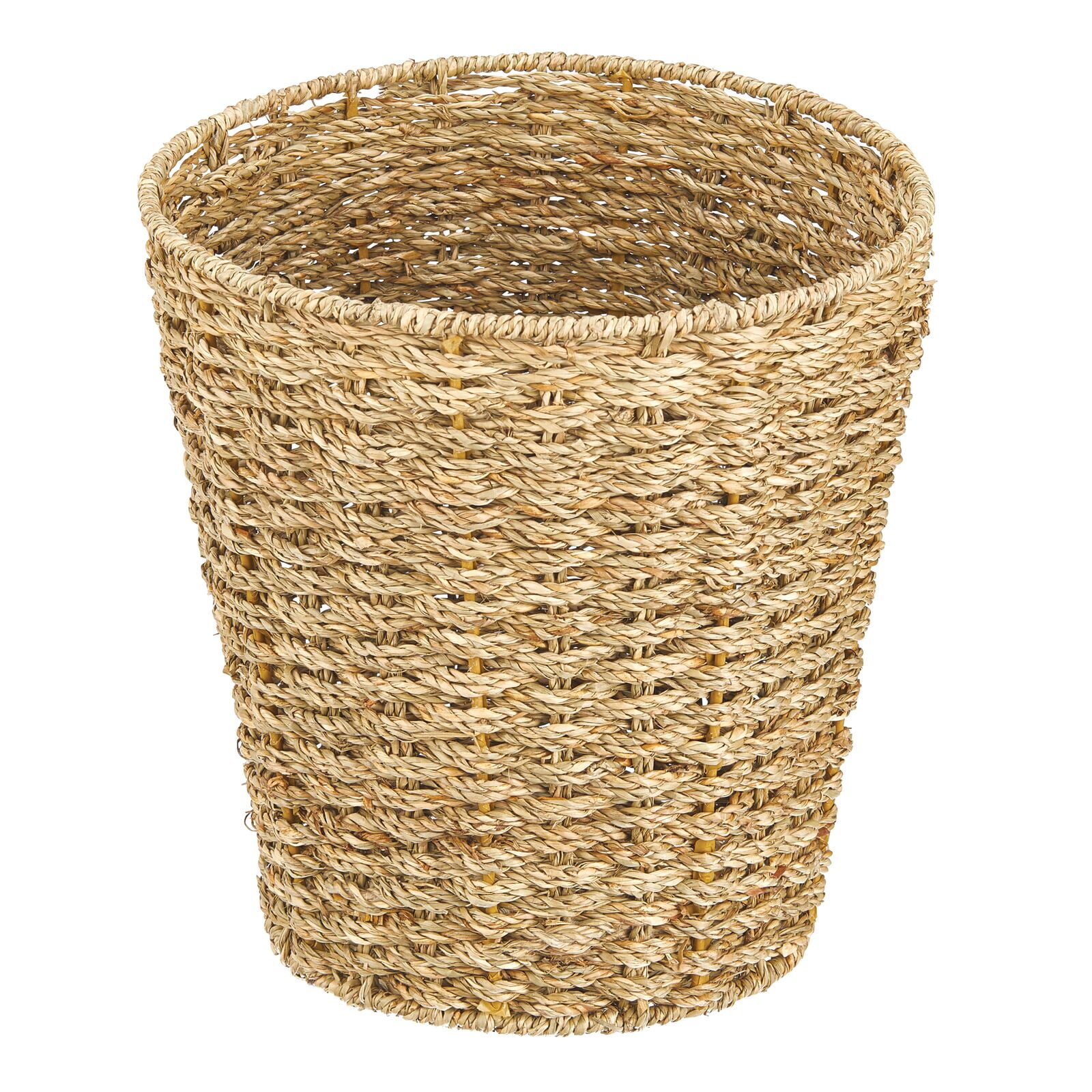 mDesign Seagrass Round Woven Garbage Wastebasket Trash Can, Natural
