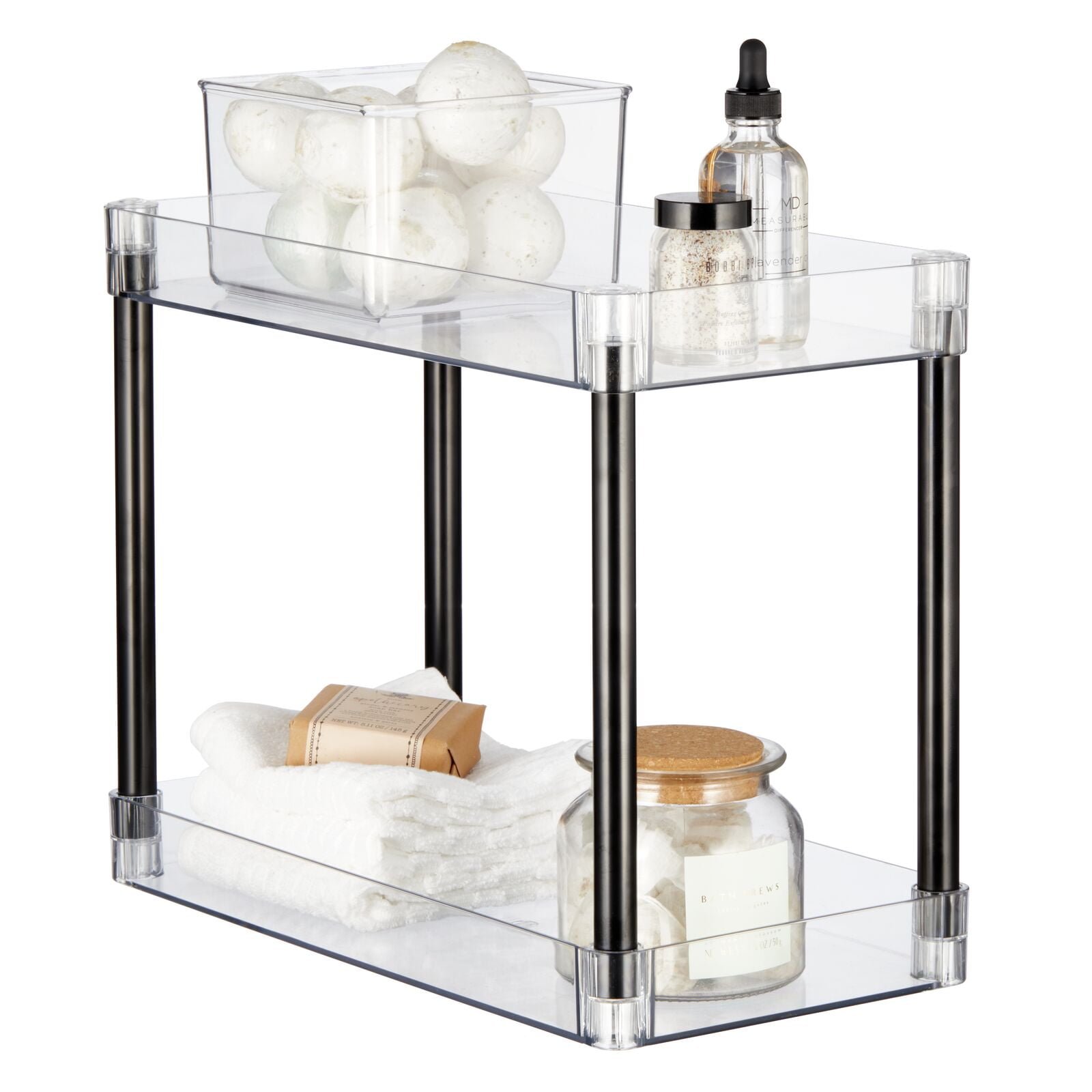mDesign Slim 2Tier Household Stackable Storage Shelf Organizer, Clear