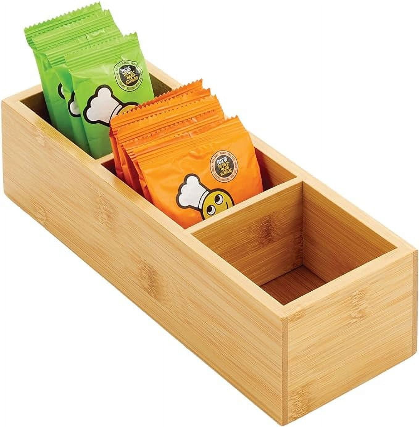mDesign Slim Bamboo Wood Compact Food Storage Organizer Bin 3 Divided