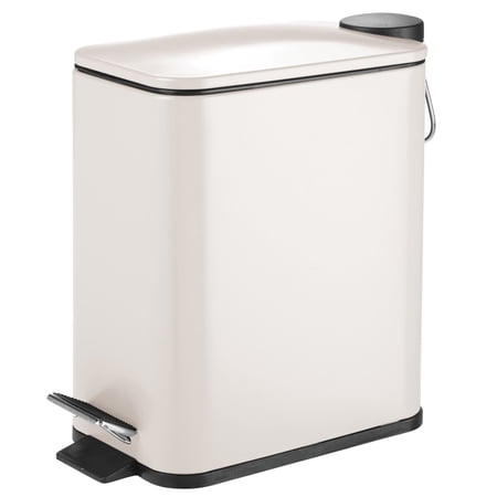 mDesign Slim Metal 1.3 Gallon Step Trash Can with Lid/Liner Bucket - Matte Cream
