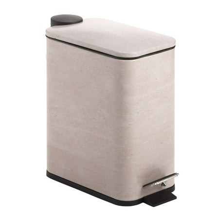mDesign Slim Metal 1.3 Gallon Step Trash Can with Lid/Liner, Stone Print - Beige