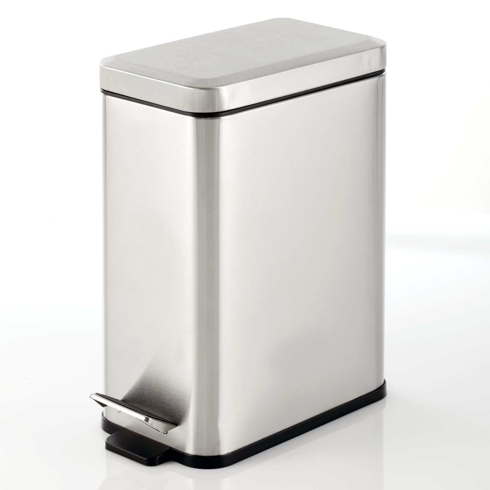mDesign Slim Metal 2.6 Gallon Step Trash Can, Lid/Liner Bucket, Brushed Chrome