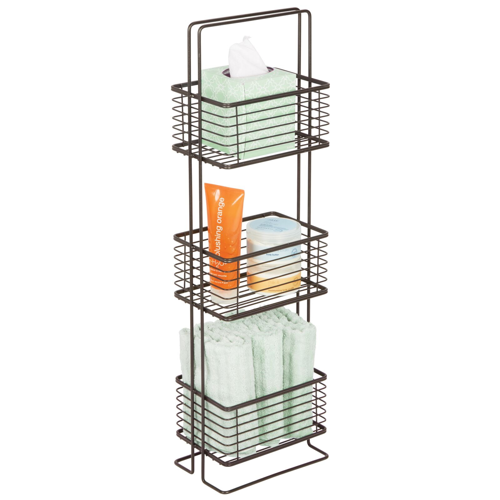 mDesign Metal Wire 3-Tier Hanging Shelf for Bathroom Storage - Black