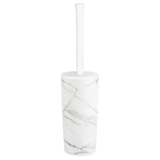 Onyx Decor Toilet Brush and Resin Stone Finish Holder, Stainless Steel & White