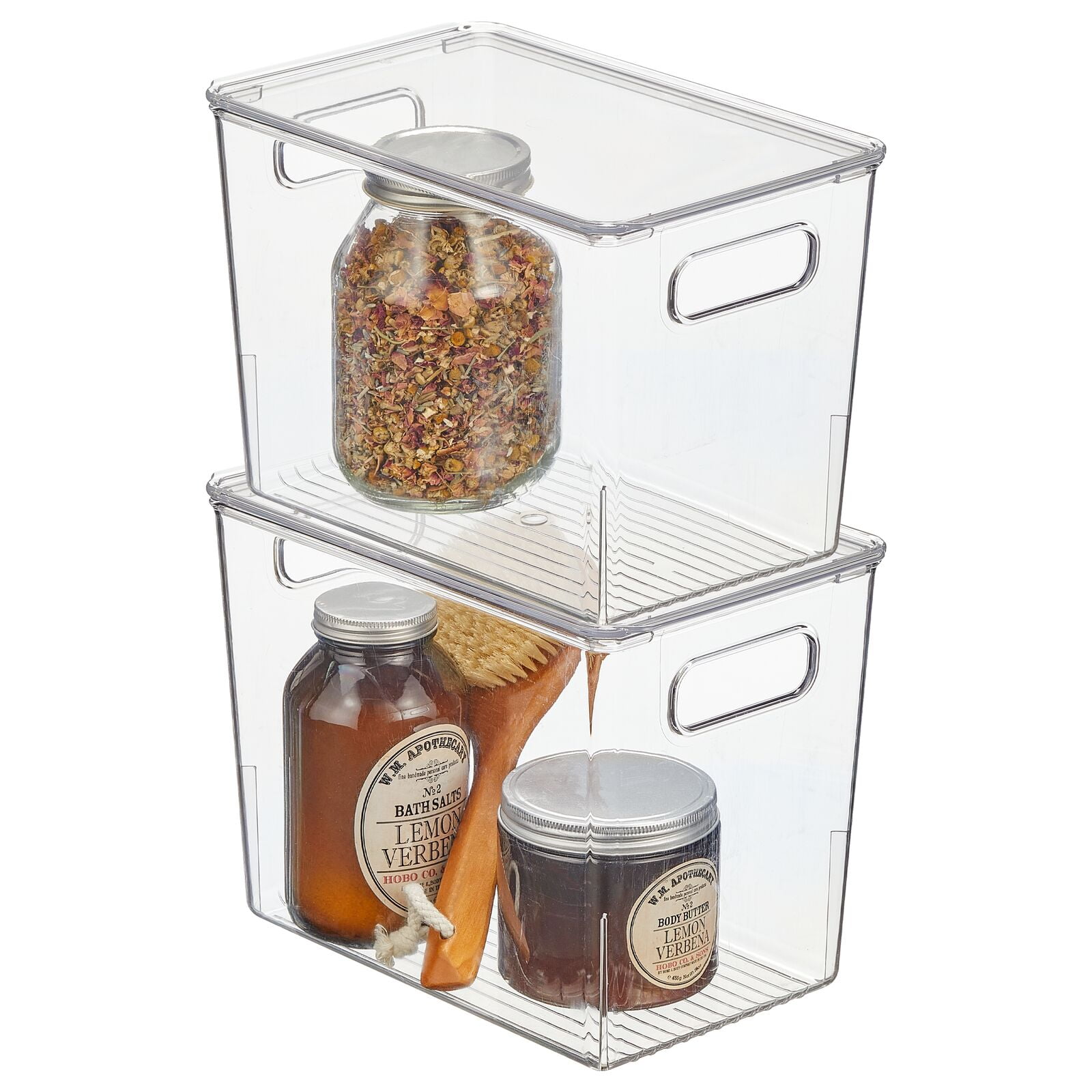 mDesign Slim Plastic Bathroom Storage Bin Box with Handles/Lid, 2 Pack