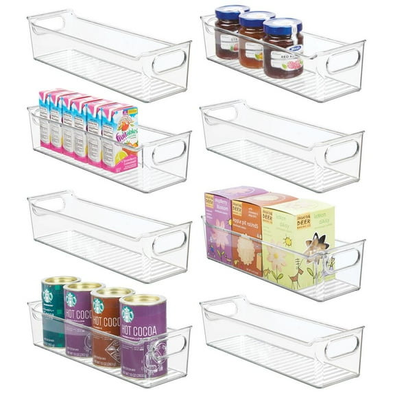mDesign Slim Plastic Kitchen Storage Container Bin with Handles, 8 Pack - Clear