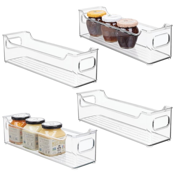 mDesign Slim Plastic Storage Organizer Bin for Home and Kitchen, 4 Pack - Clear