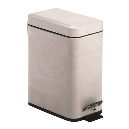mDesign Small 1.3 Gal. Rectangle Metal Step Can with Liner, Stone Print - Beige