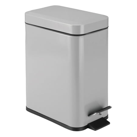 mDesign Small 1.3 Gallon Rectangle Metal Step Can with Liner/Handle, Gray