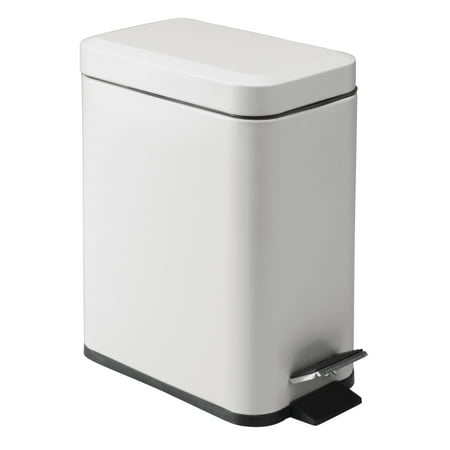 mDesign Small 1.3 Gallon Rectangle Metal Step Can with Liner/Handle, Light Gray