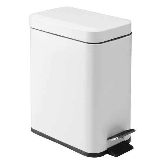 mDesign Small 1.3 Gallon Rectangle Metal Step Can with Liner/Handle, White