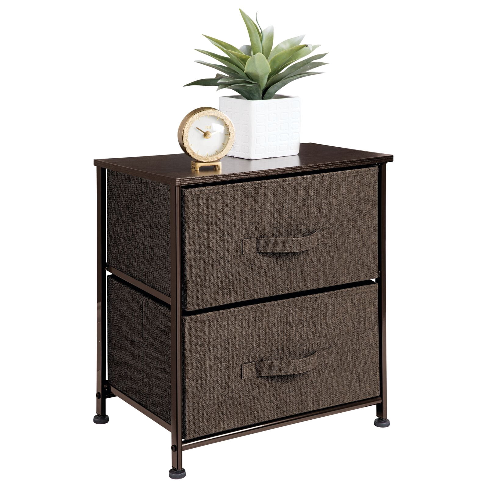 mDesign Small End/Side Nightstand Table with 2 Removable Drawers - Dark ...