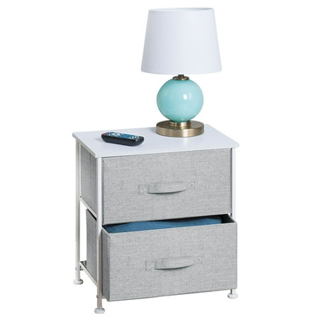 mDesign Small End/Side Nightstand Table with 2 Removable Drawers - Gray/White