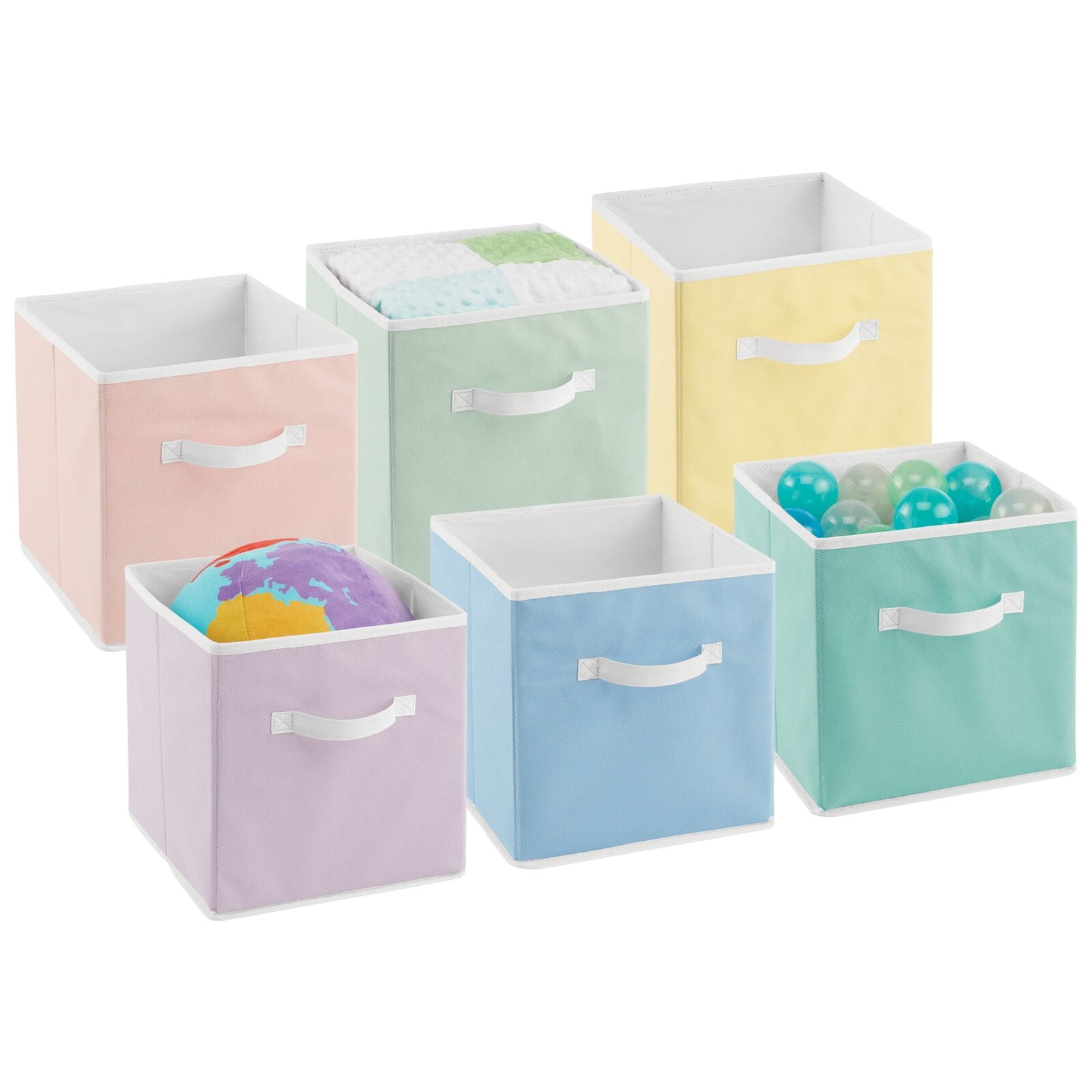 mDesign Small Fabric Organizer Cube Bin with Handle, 6 Pack, Bright Multicolor