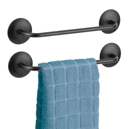 mDesign Small Hand Towel Storage Bar, Strong Self Adhesive, 2 Pack - Black