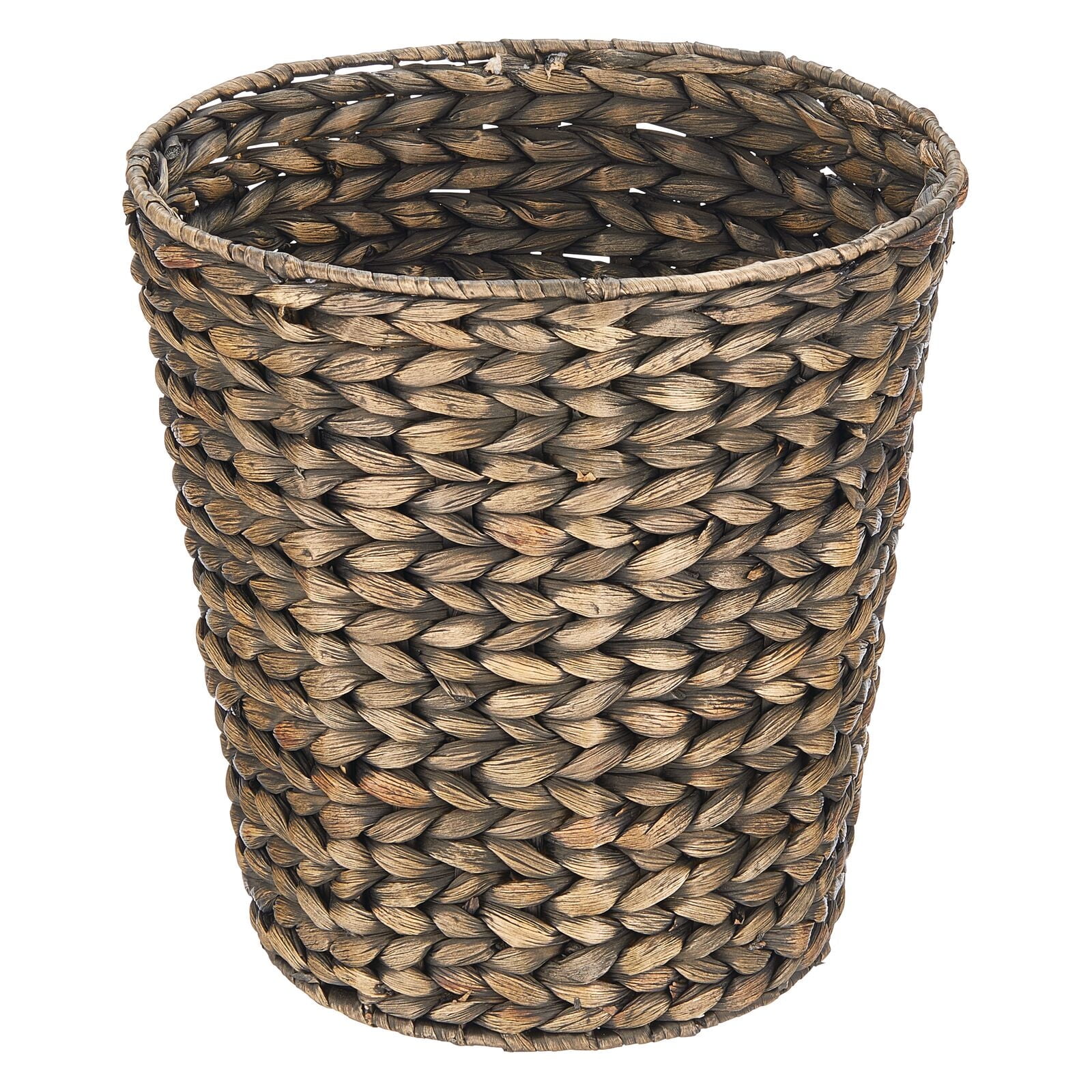 mDesign Small Hyacinth Round Natural Woven Garbage Wastebasket Trash Can, Black