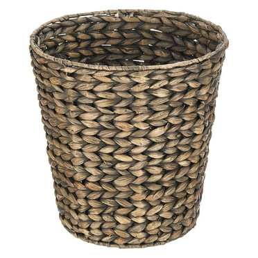 mDesign Small Hyacinth Round Natural Woven Garbage Wastebasket Trash Can, Black