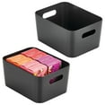 thumbnail image 1 of mDesign Small Metal Kitchen Storage Container Bin with Handles, 2 Pack, Black, 1 of 8