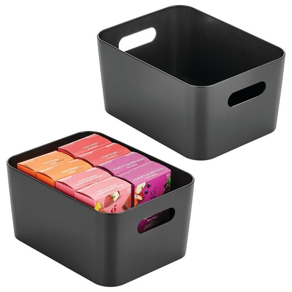 mDesign Small Metal Kitchen Storage Container Bin with Handles, 2 Pack, Black