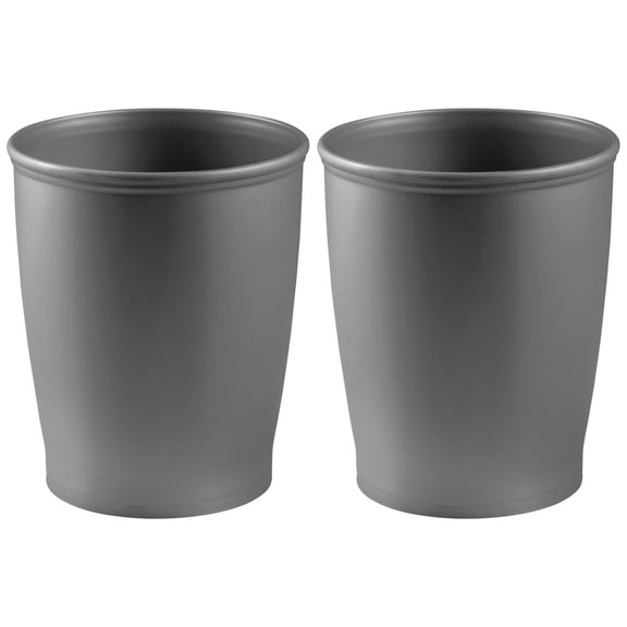 mDesign Small Plastic Bathroom Garbage Can - 1.6 Gallon - 2 Pack - Charcoal Gray