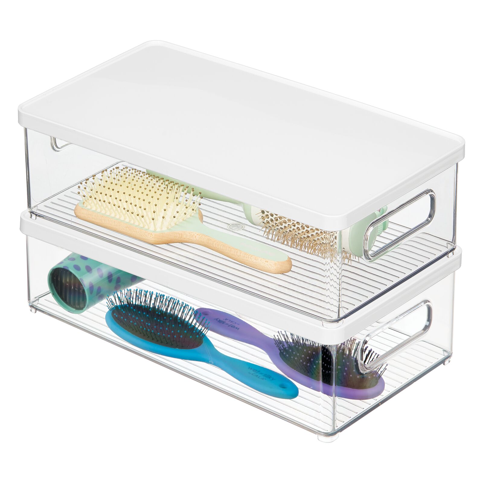 mDesign Small Plastic Bathroom Storage Bin Box, Handles/Lid, 2 Pack