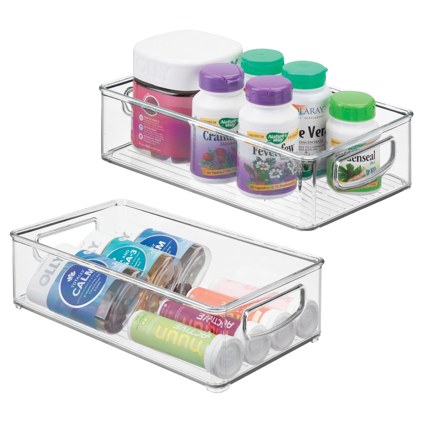 mDesign Large Plastic Bathroom Storage Bin Box with Handles/Lid, 2 Pack,  Clear