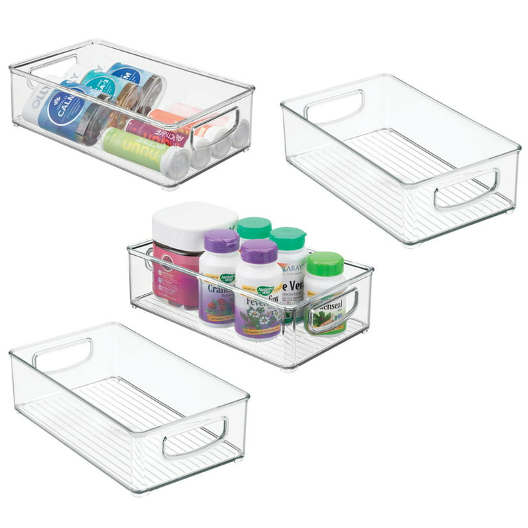mDesign Small Plastic Office Storage Container Bin with Handles, 4 Pack -  Clear 