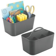 mDesign Small Plastic Caddy Tote for Desktop Office Supplies, 2 Pack, Dark Gray