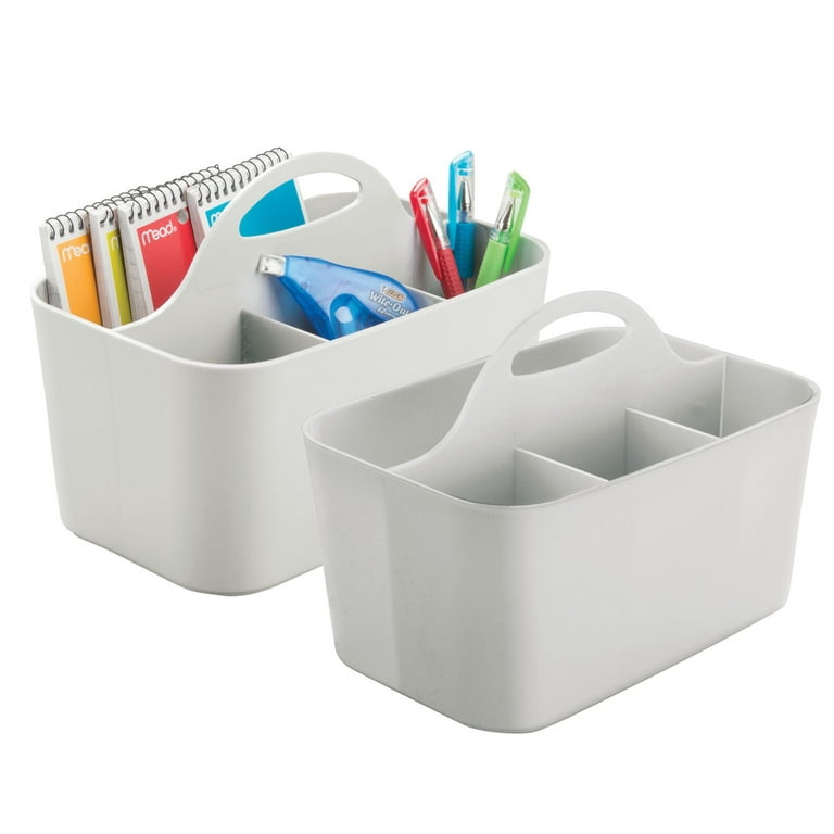 mDesign Large Plastic Divided Office Storage Organizer Caddy Tote with  Handle for Cabinet, Desk, Workspace - Holds Desktop Supplies, Pens,  Pencils