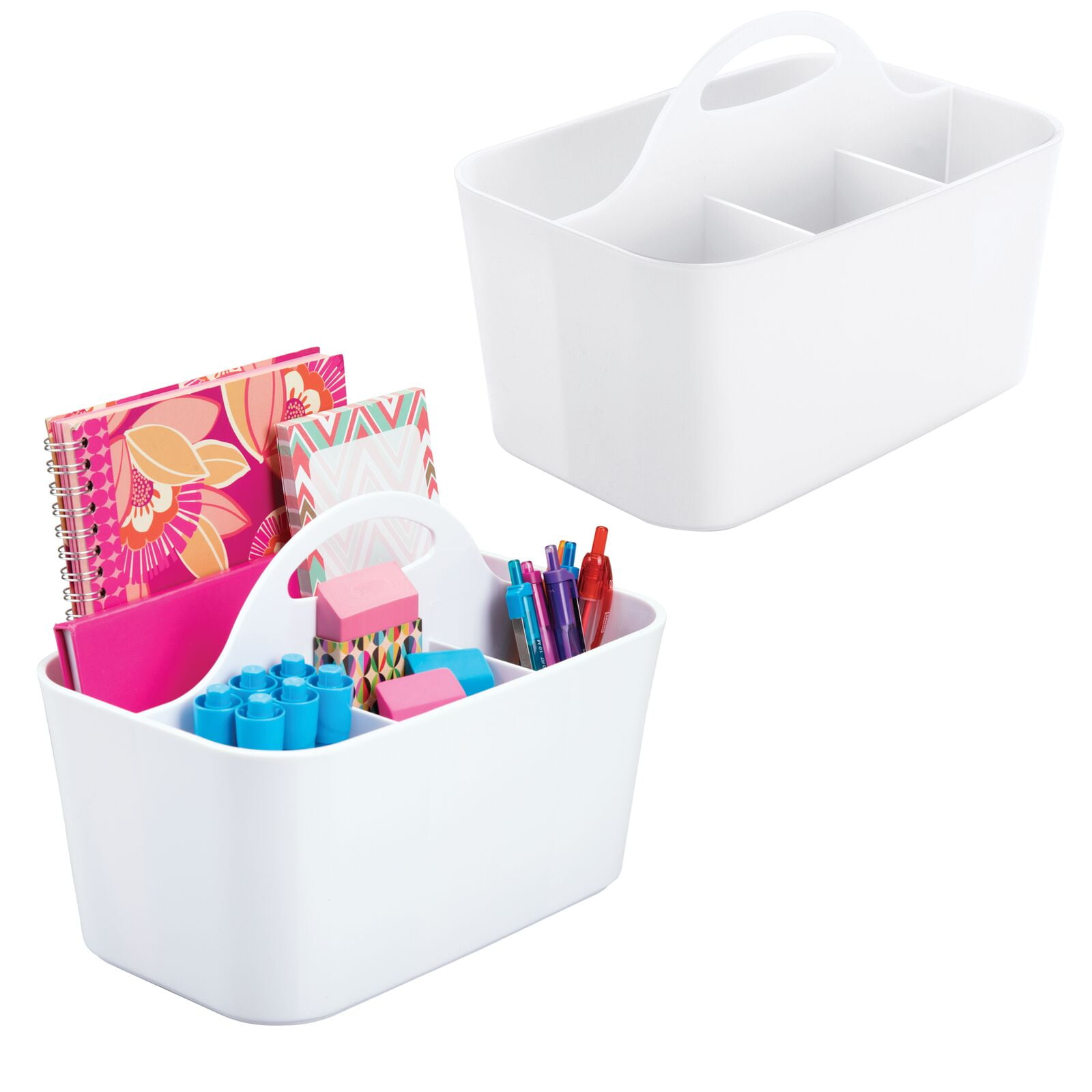  mDesign Plastic Office Storage Organizer Caddy Tote with Handle  for Cabinet, Countertop, Desk, Workspace - Holds Pens, Colored Pencils,  Washi Tape, Notebooks - Lumiere Collection, 4 Pack - Clear : Office Products