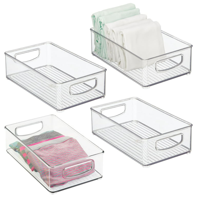mDesign Plastic Closet Storage Organizer Container Bin, Handles - 4 Pack -  Clear 