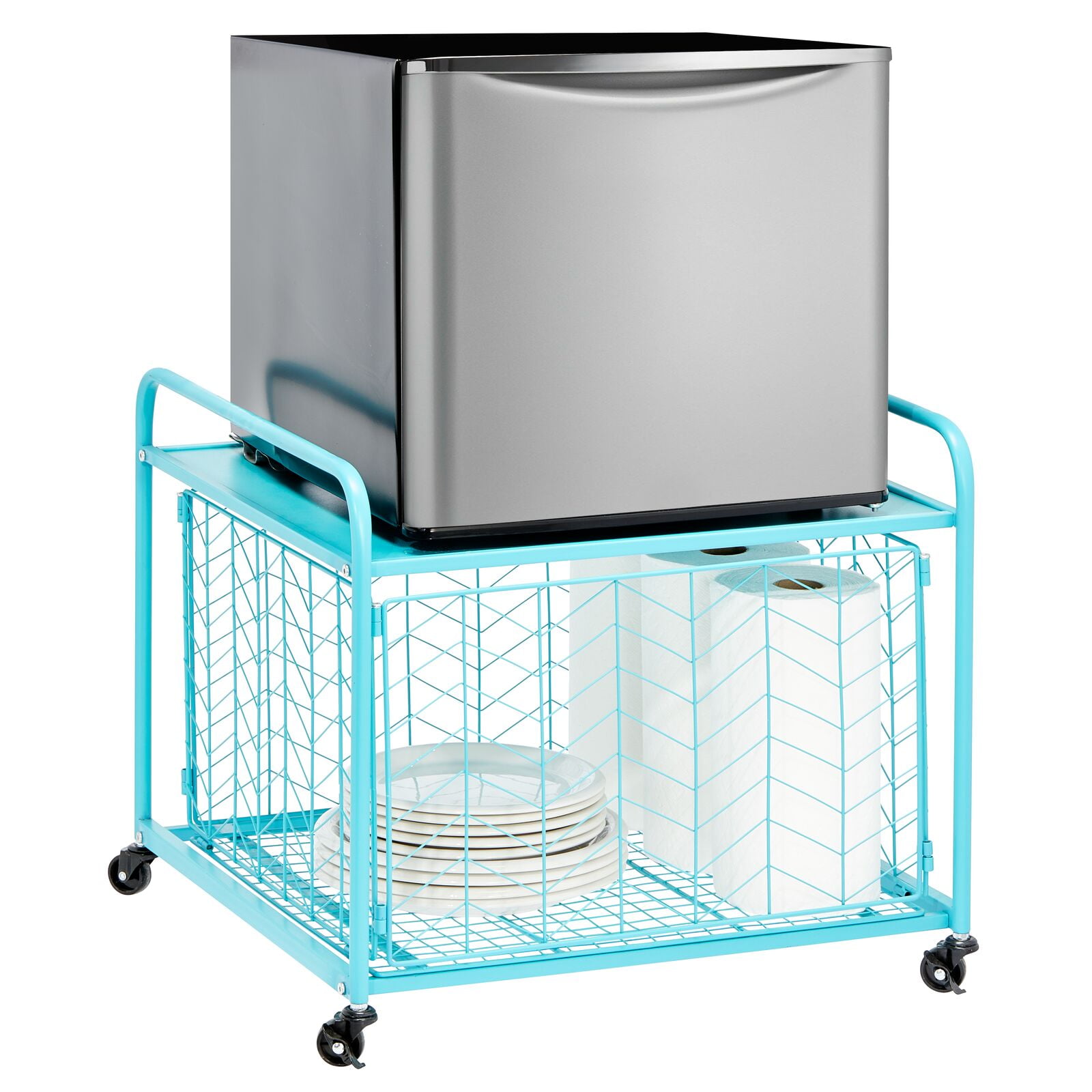 mDesign Small Portable Mini Fridge Storage Cart with Wheels/Handles