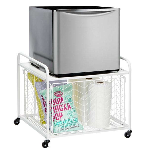 mDesign Small Portable Mini Fridge Storage Cart with Wheels and Handles White