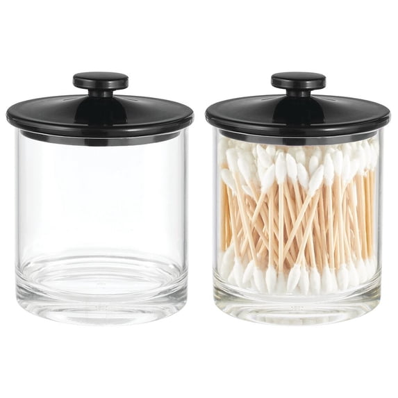 mDesign Small Round Acrylic Apothecary Canister Jars - 2 Pack - Clear/Black