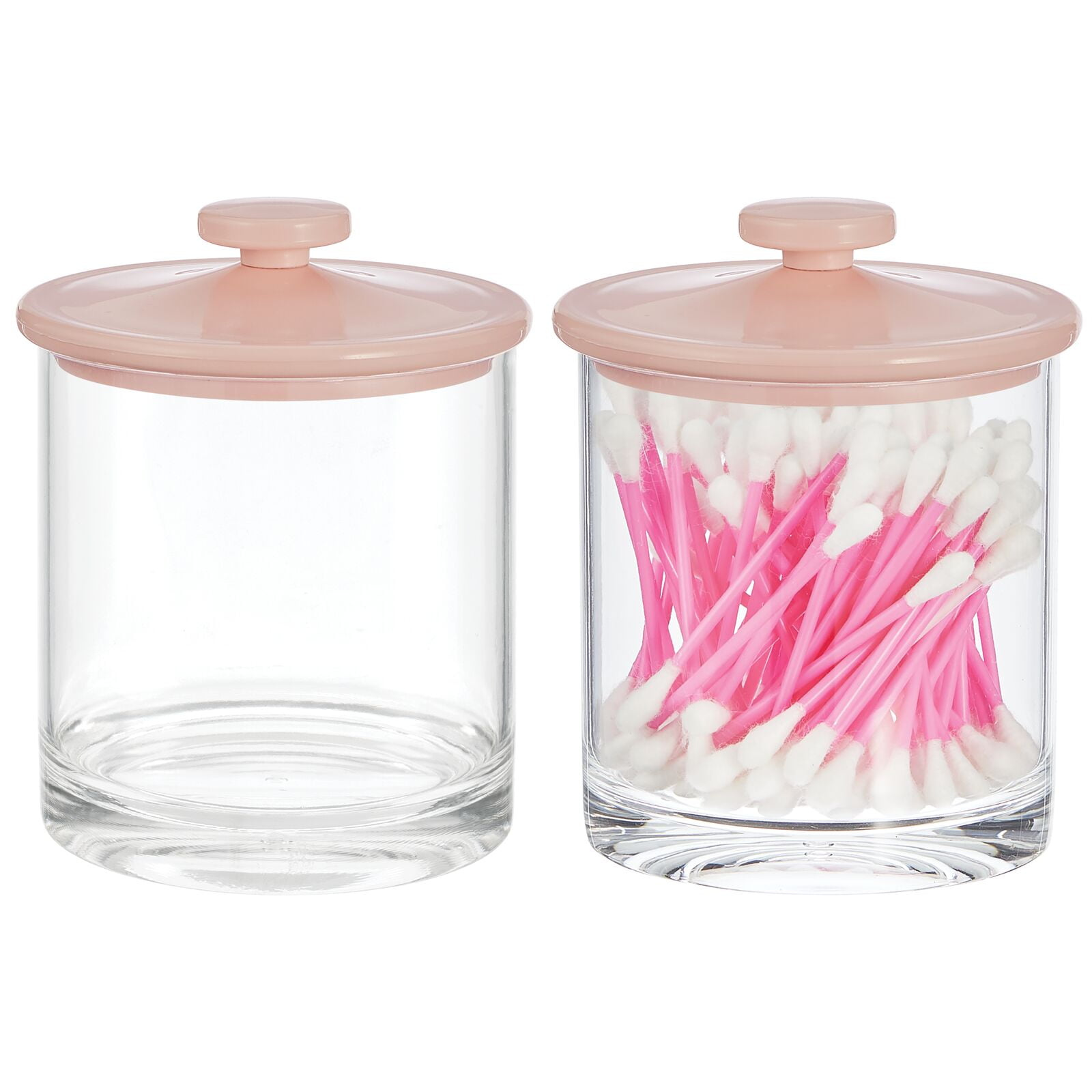 Glass Jars Set Bathroom Storage, Elegant Decor Vanity 2 PCS Pink